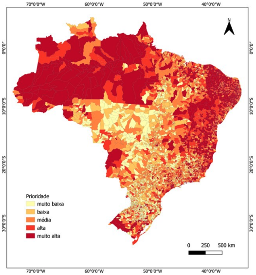 Mapa de municípios prioritários da iniciativa AdaptaCidades 