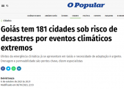 print do título da matéria "Goiás tem 181 cidades sob risco de desastres por eventos climáticos extremos" do jornal o popular